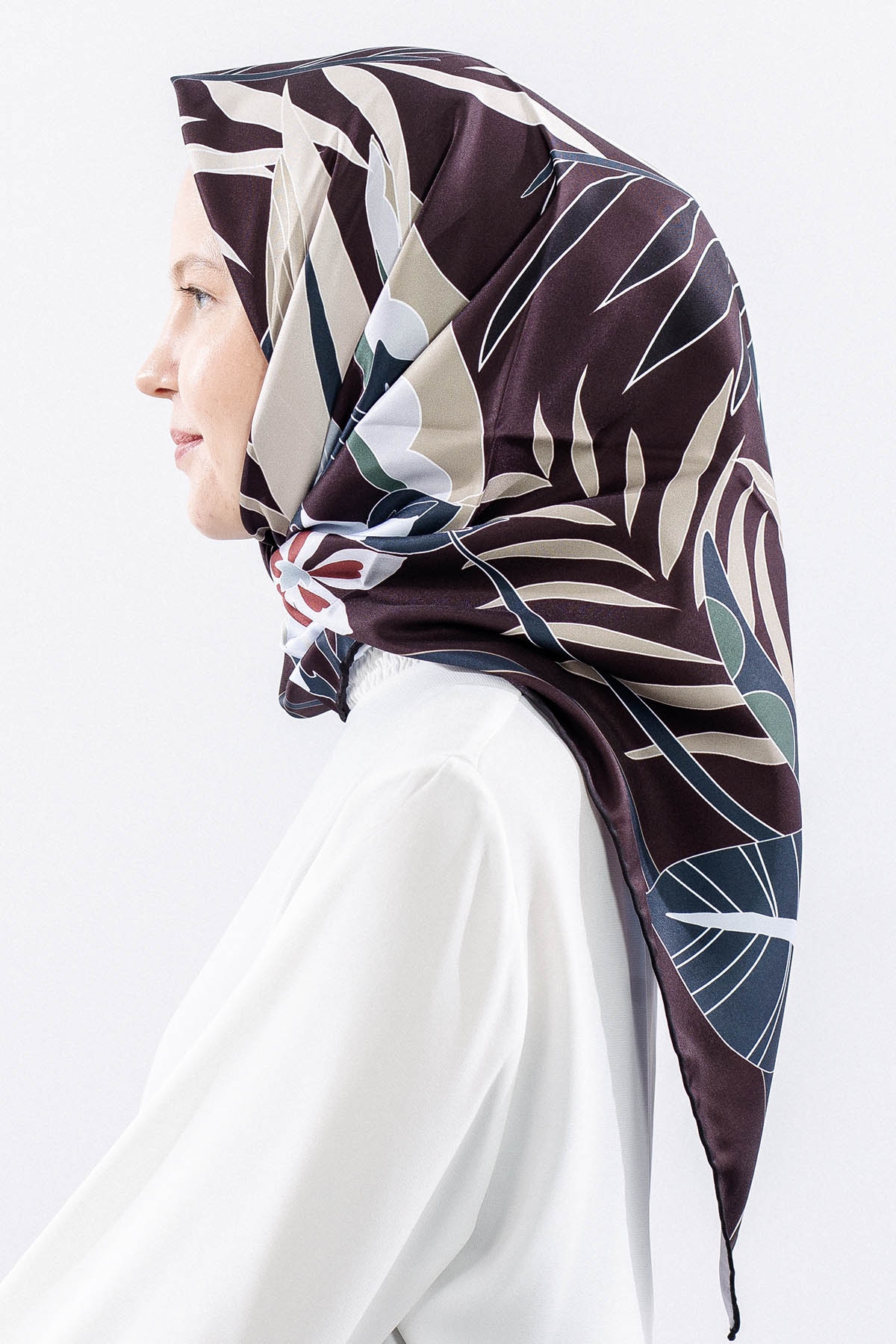 Dg14817 Polyester Eşarp Yaprak - Bordo - 3
