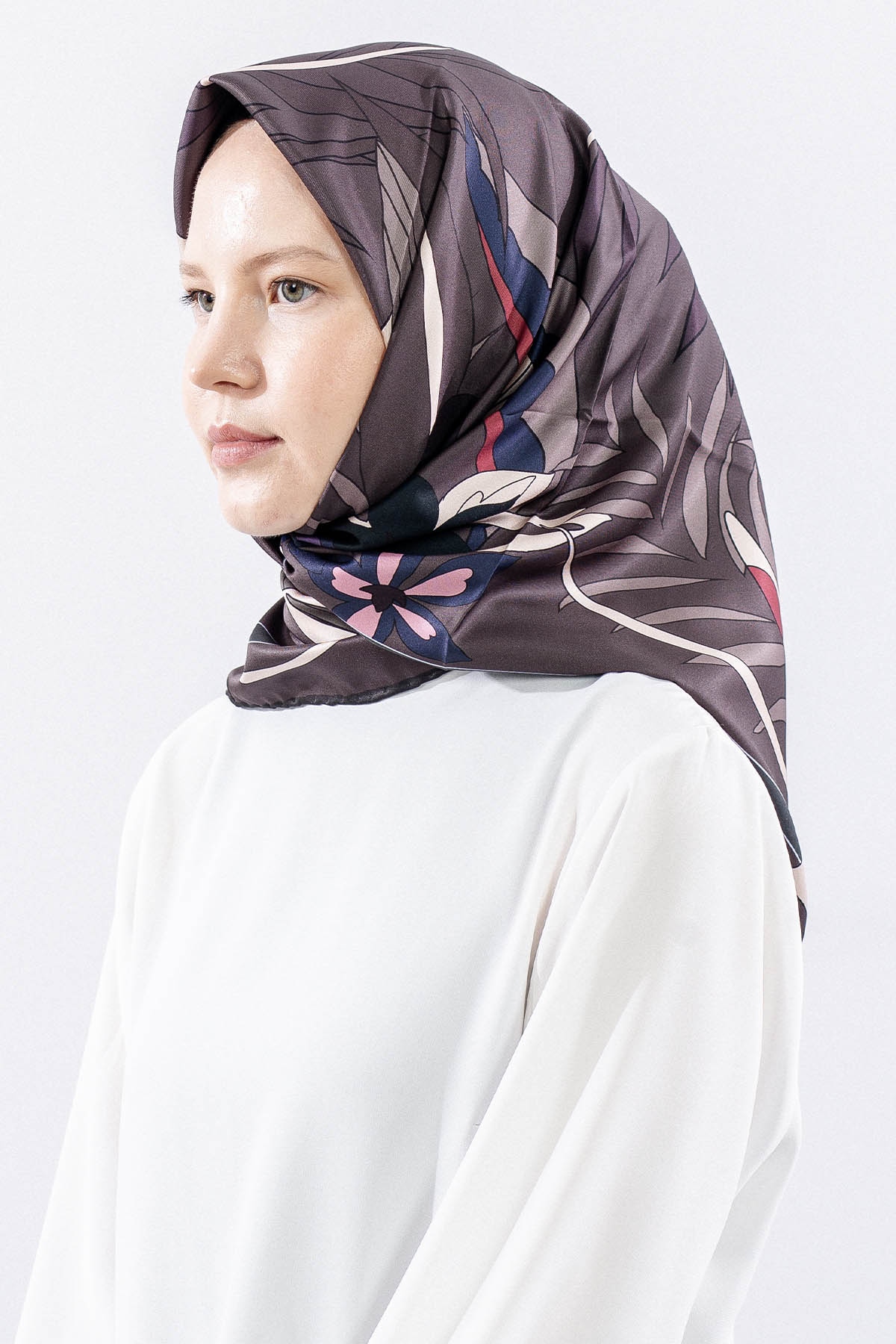 Dg14817 Polyester Eşarp Yaprak - Kahve - 2