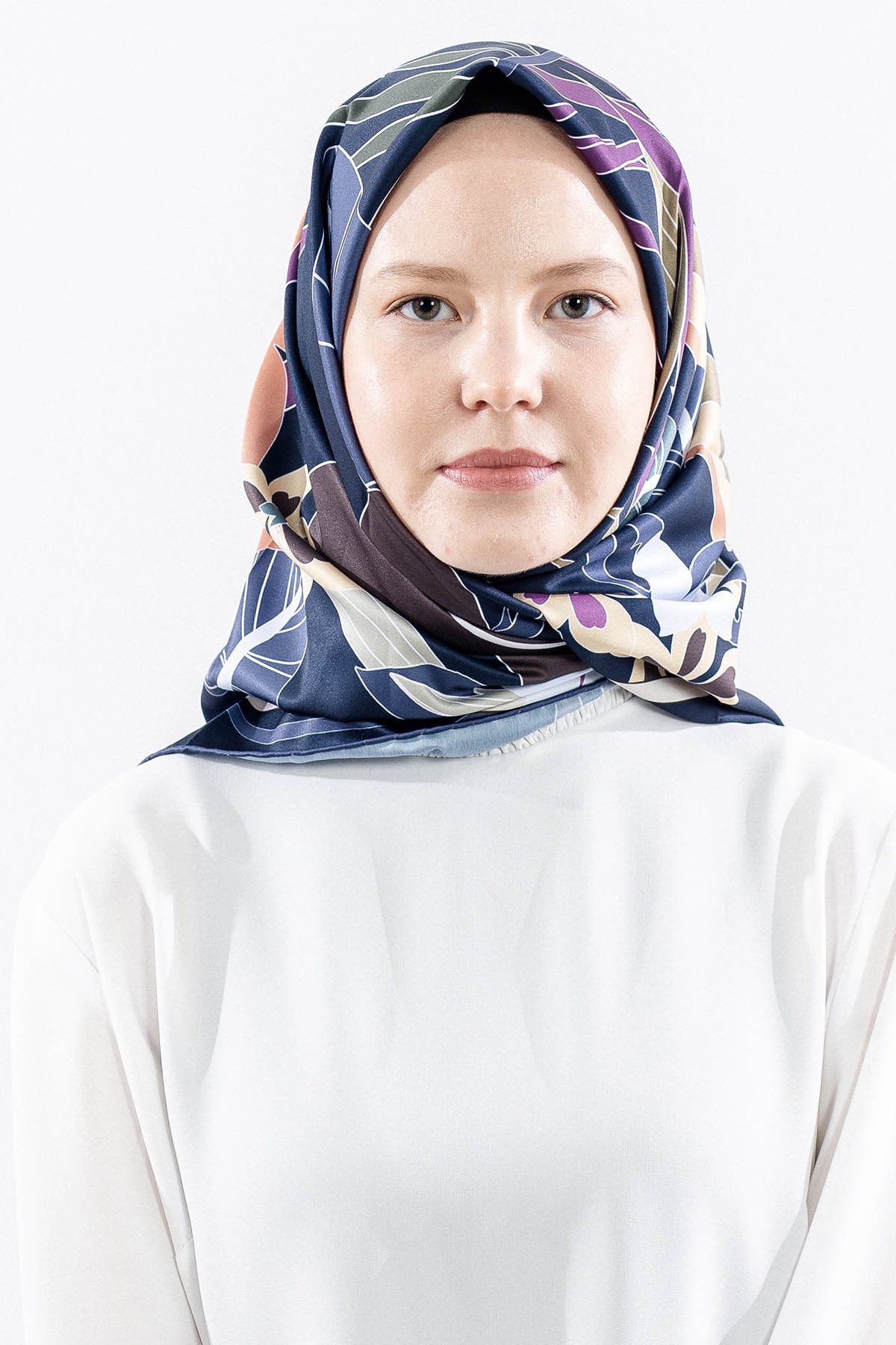 Dg14817 Polyester Eşarp Yaprak - Lacivert - 1