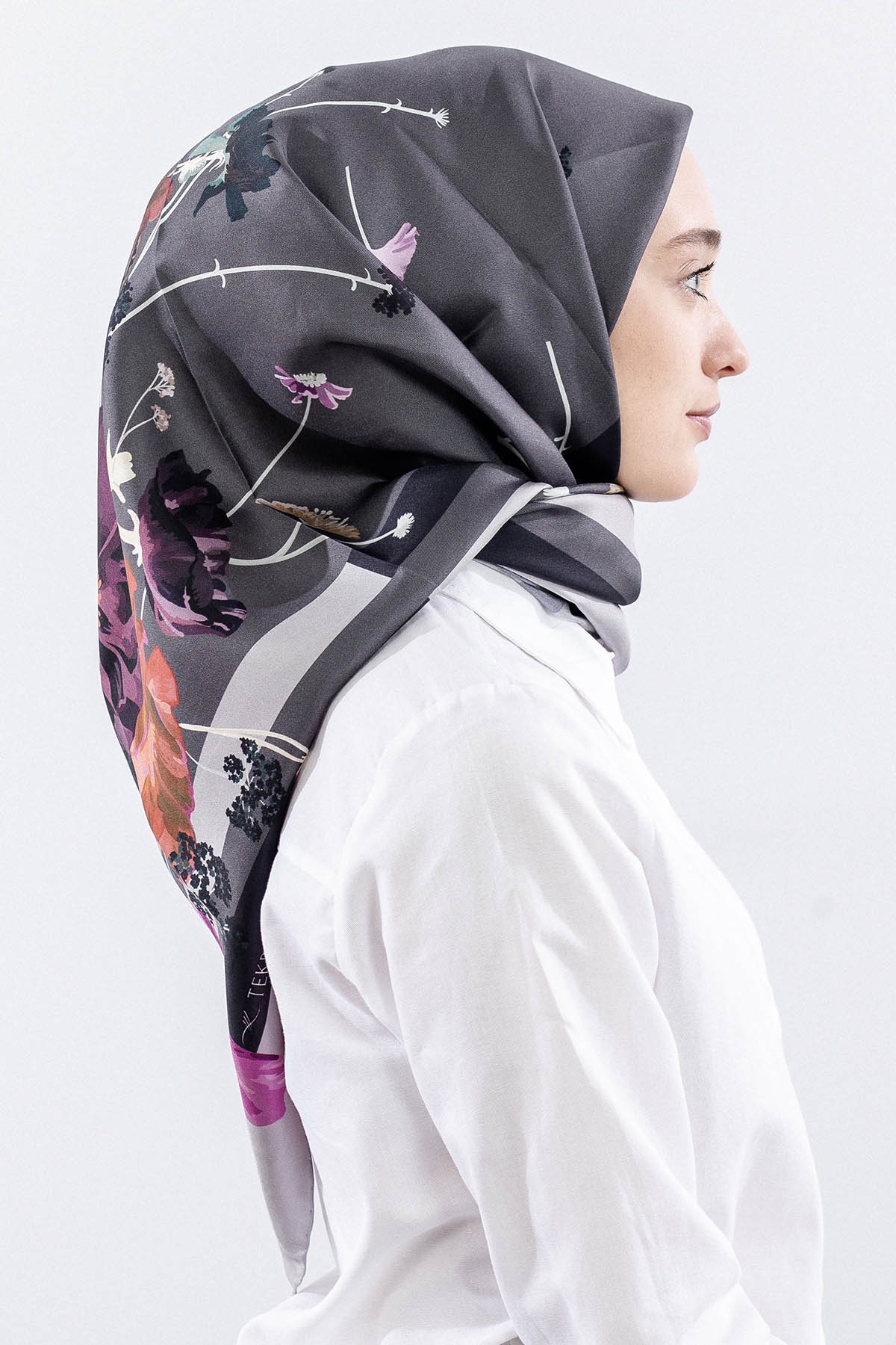 Dg14821 İpek Eşarp Nilufer Tvil Kumas - Gri - 7