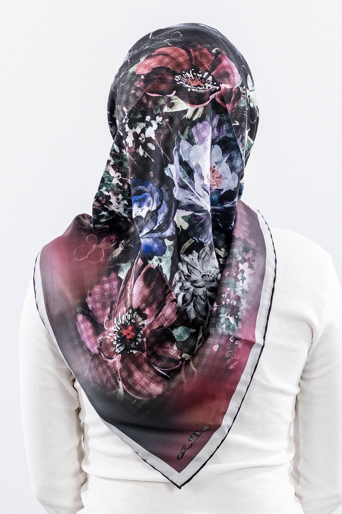 Dg14823 Eşarp Polyester Kumas Cicek Kare - Haki - 4