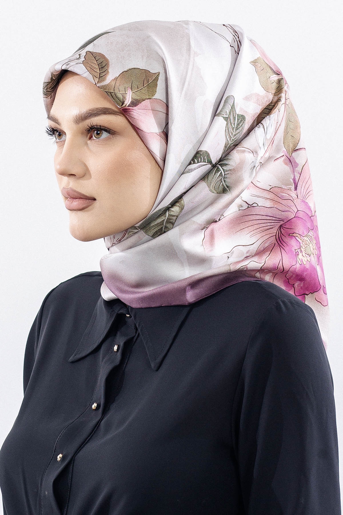 Dg14828 İpek Eşarp Sura Kumas Cicek Dali - Murdum - 2