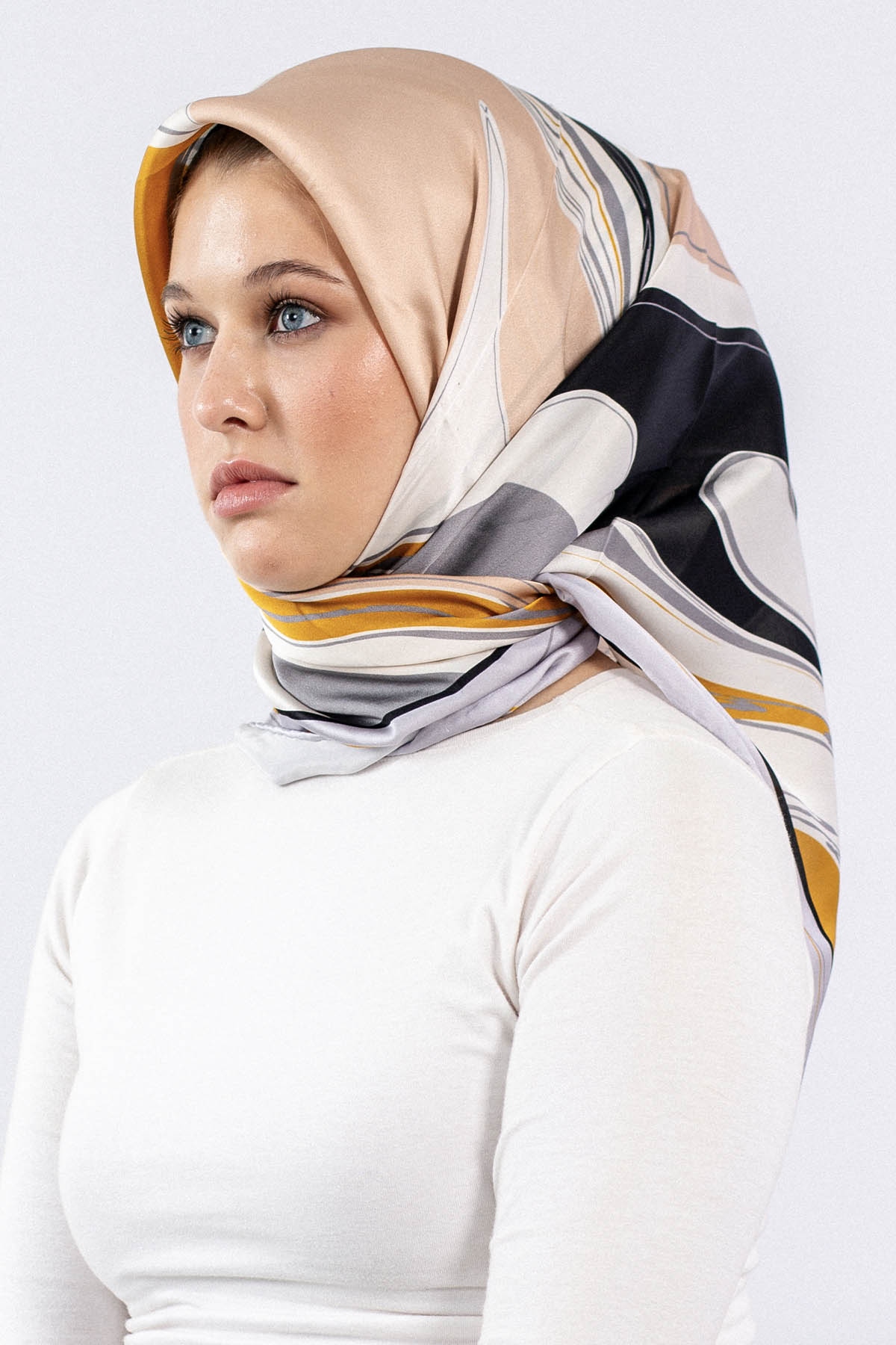 Dg7547 İpek Eşarp Sura - Gri_gold - 1