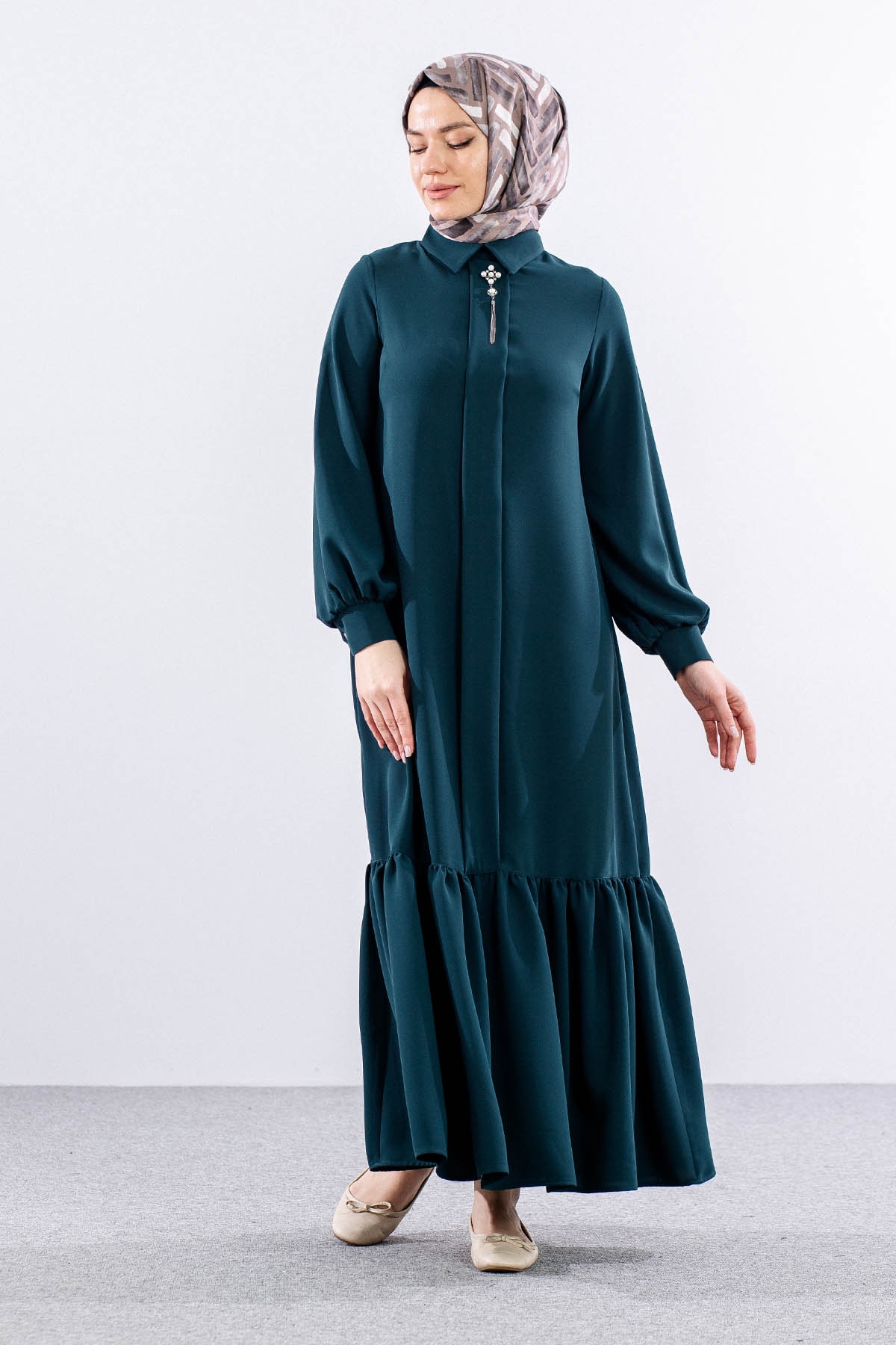 E-1417 Elbise 1-2-3 - K_yesil - 1