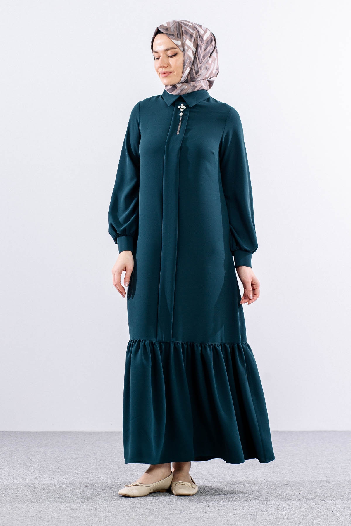 E-1417 Elbise 1-2-3 - K_yesil - 3
