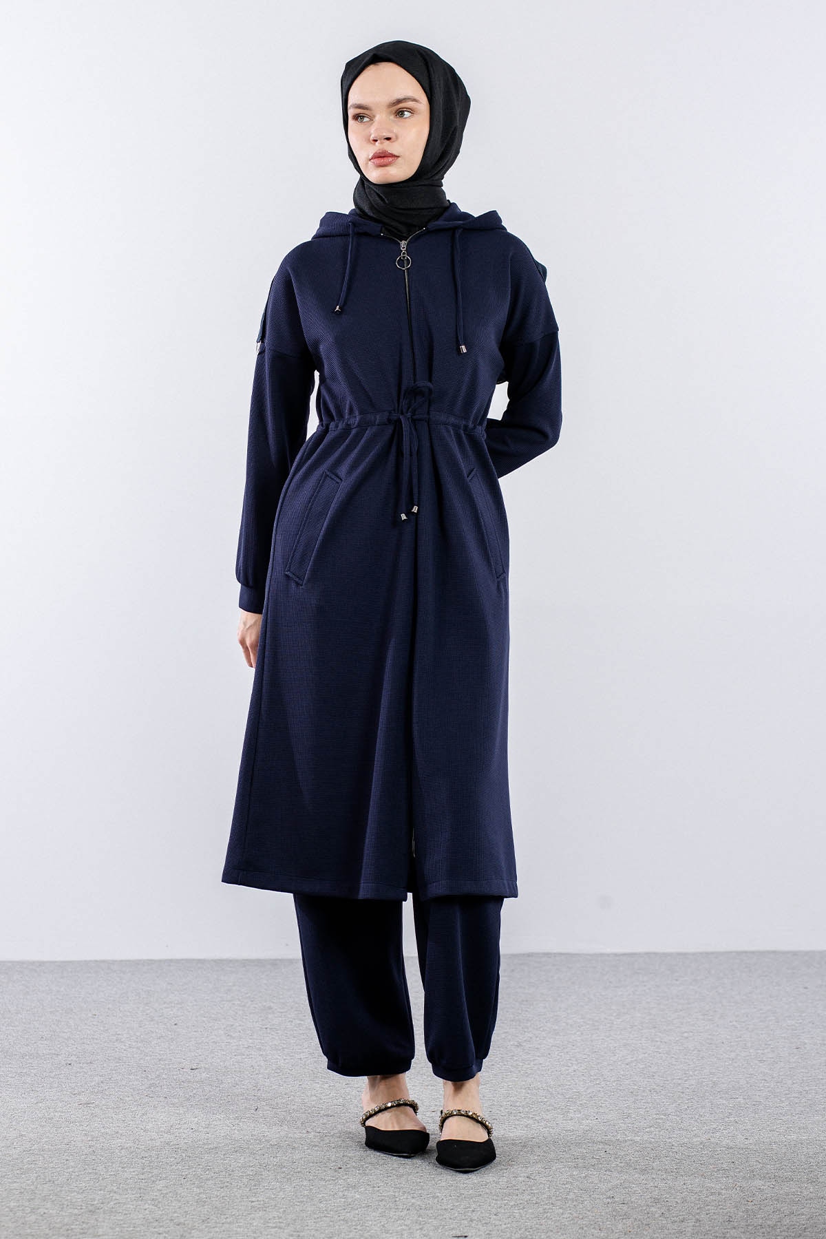 F-1599 Takim 38-48 Fermuarli Spor - Lacivert - 2
