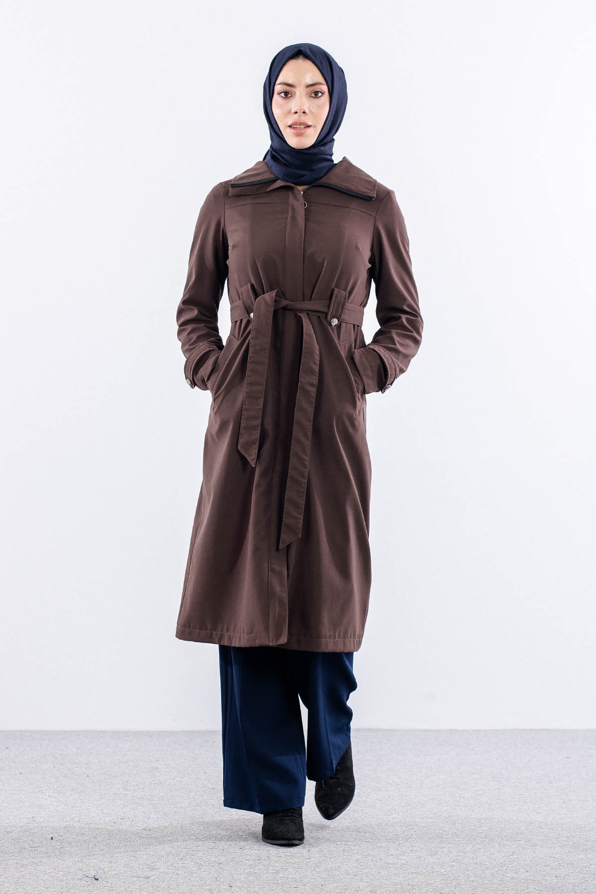 F1579 Parka Kaban 38-48 - Kahve - 2