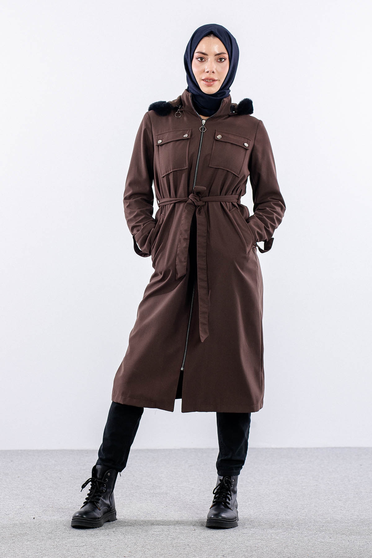 F1580 Parka 38-48 Kurklu Kapson - Kahve - 1
