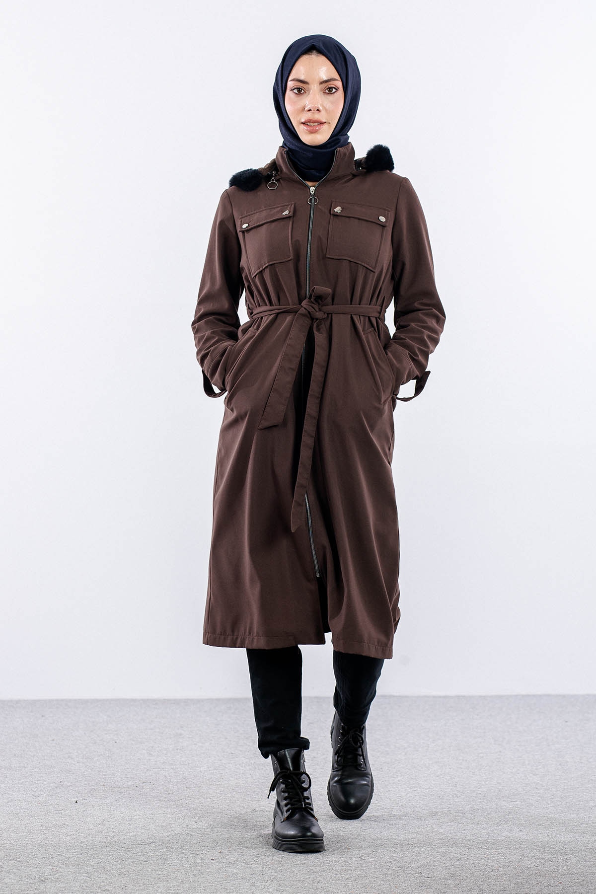 F1580 Parka 38-48 Kurklu Kapson - Kahve - 2