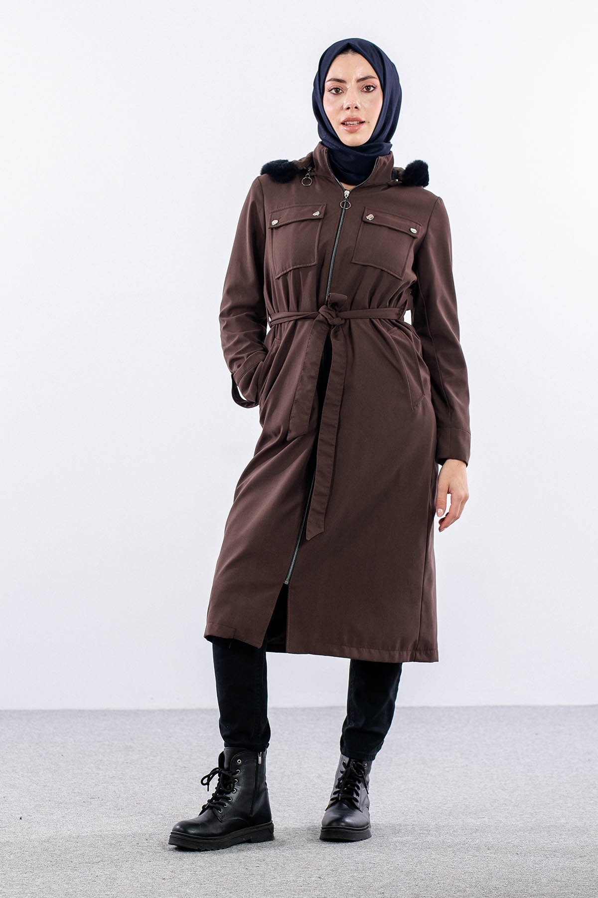 F1580 Parka 38-48 Kurklu Kapson - Kahve - 3