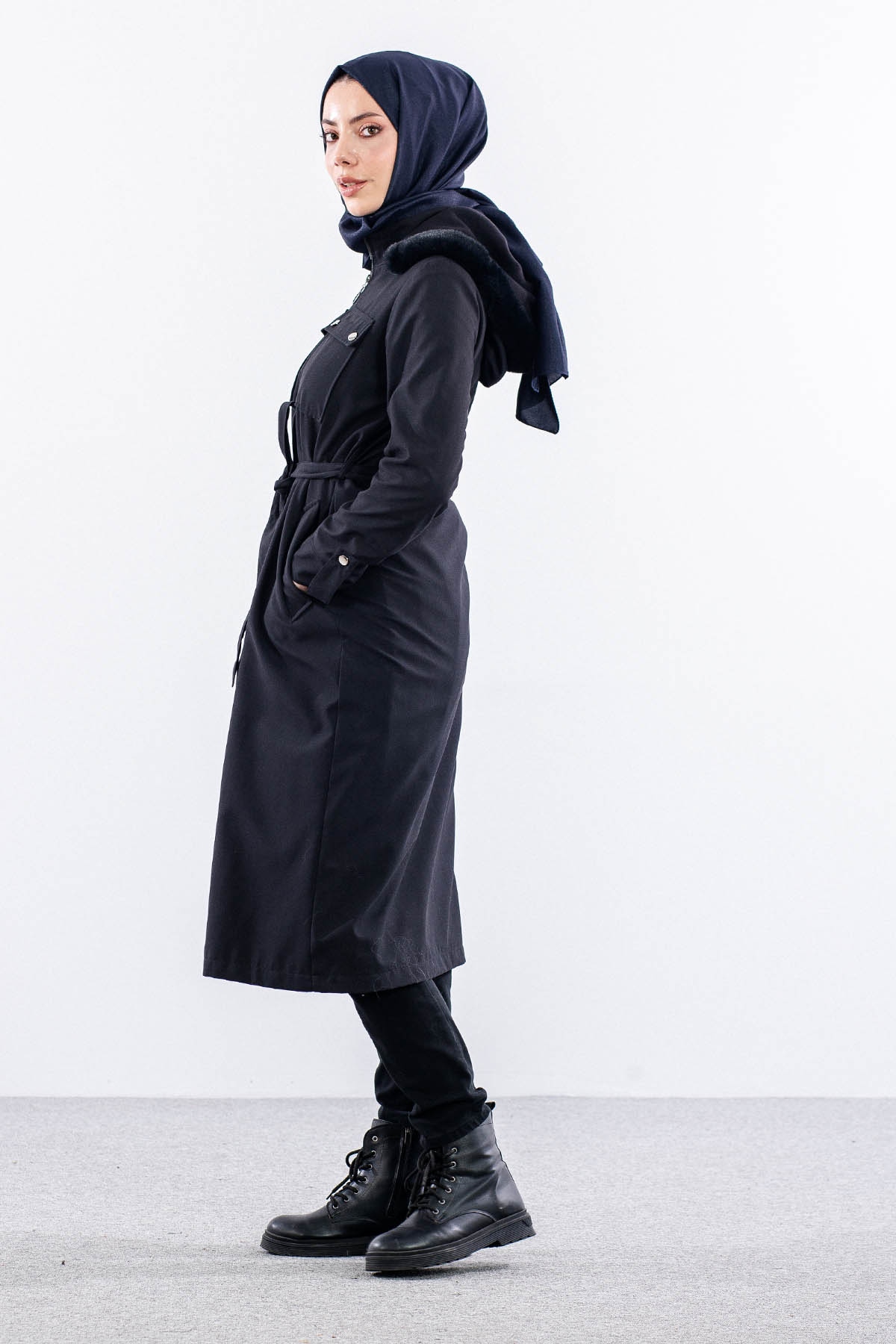 F1580 Parka 38-48 Kurklu Kapson - Siyah - 3