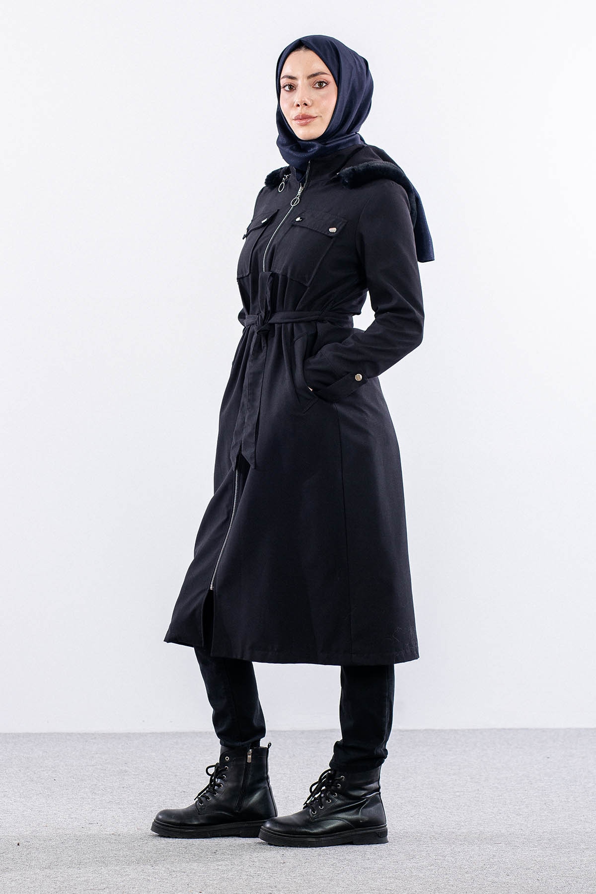 F1580 Parka 38-48 Kurklu Kapson - Siyah - 4