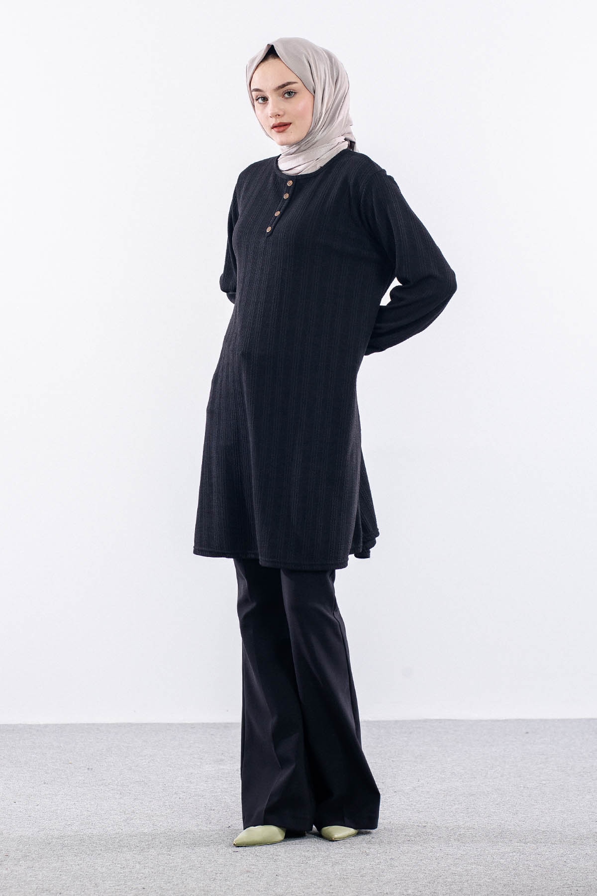 Merve Burgu Tunik 48-50-52 Dugme - Siyah - 1