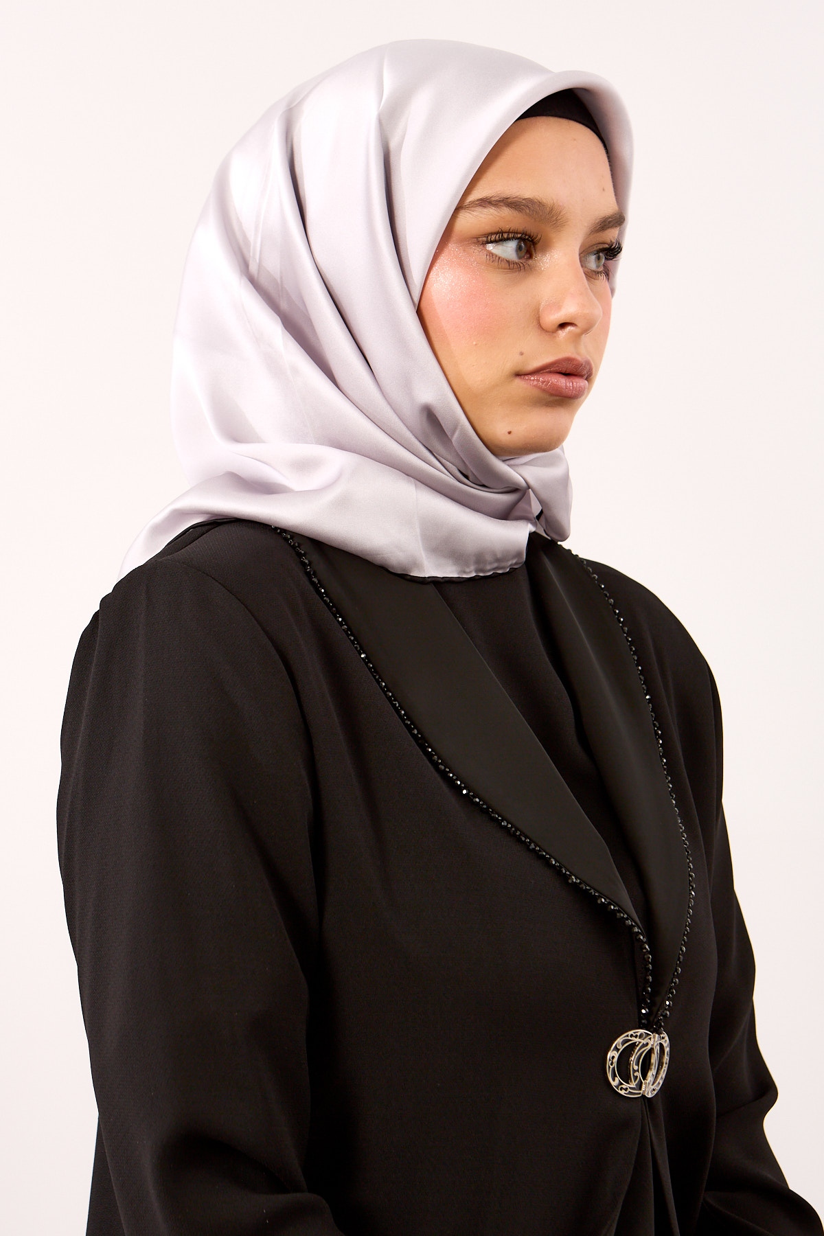 Sade İpek Eşarp 90*90 Sura Kumas - Gri_siyah-- - 2