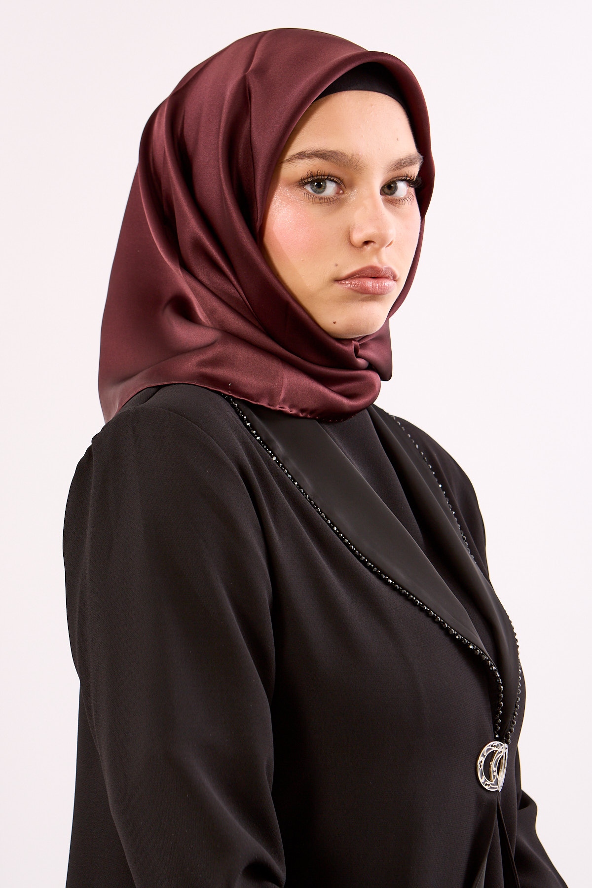 Sade İpek Eşarp 90*90 Sura Kumas - Kahve - 1