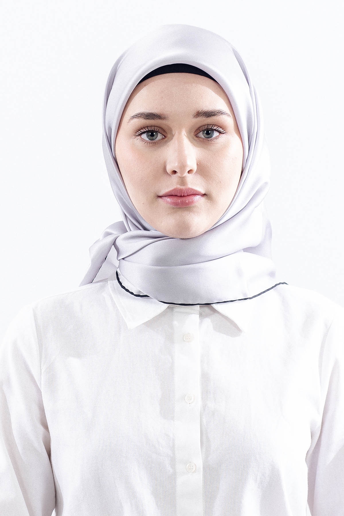 Sade İpek Eşarp Tvi̇l İpek - Gri_siyah - 1