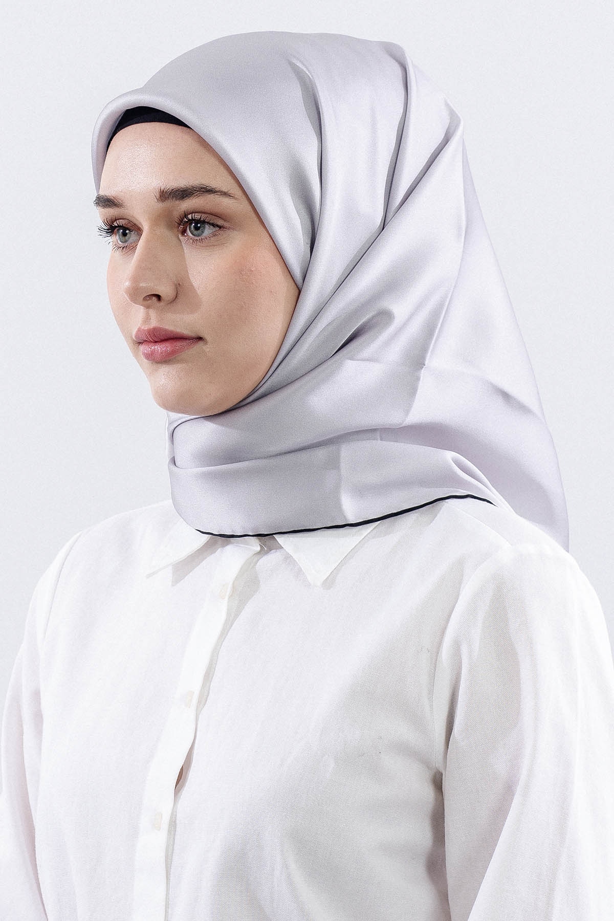 Sade İpek Eşarp Tvi̇l İpek - Gri_siyah - 2