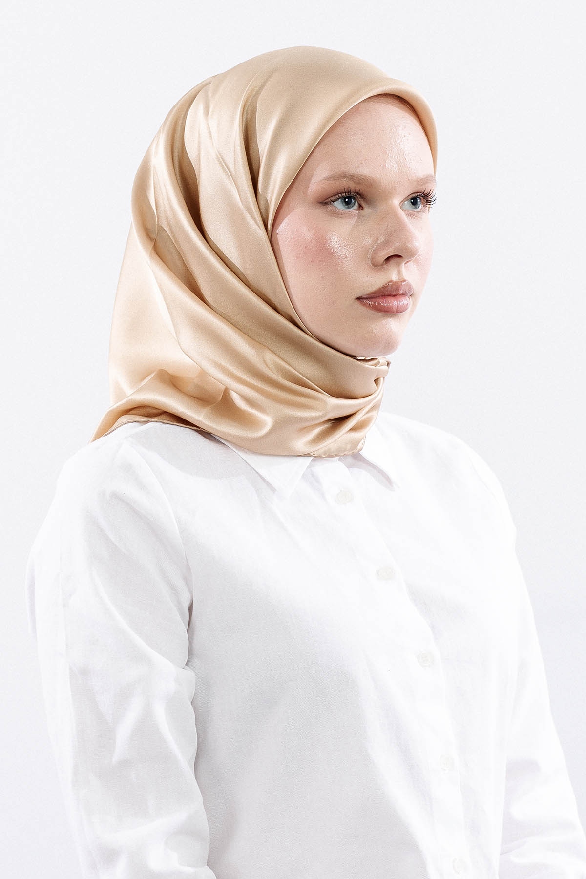 Sura İpek Eşarp 90*90 Sade - Bej - 2