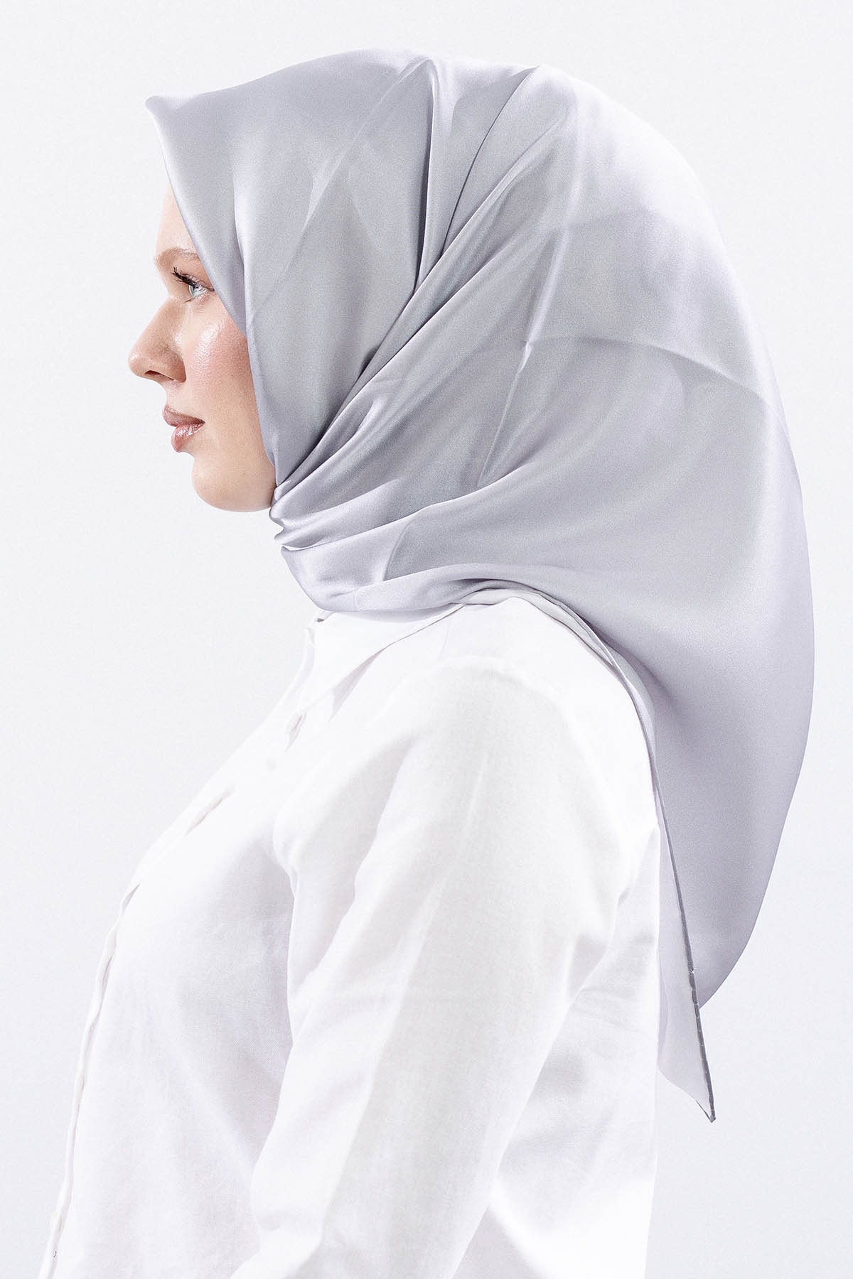 Sura İpek Eşarp 90*90 Sade - Gumus - 3