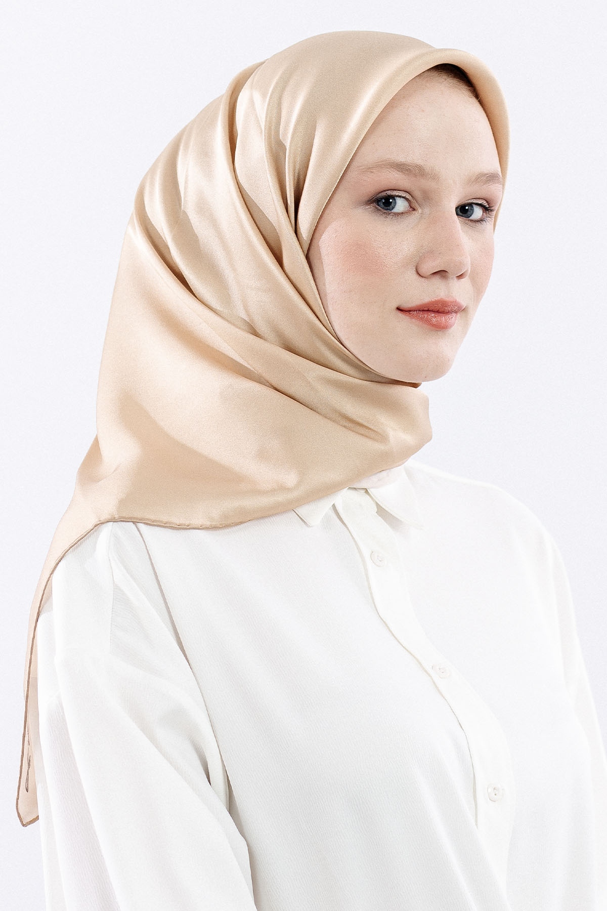 Sura İpek Eşarp Sade - Bej - 2