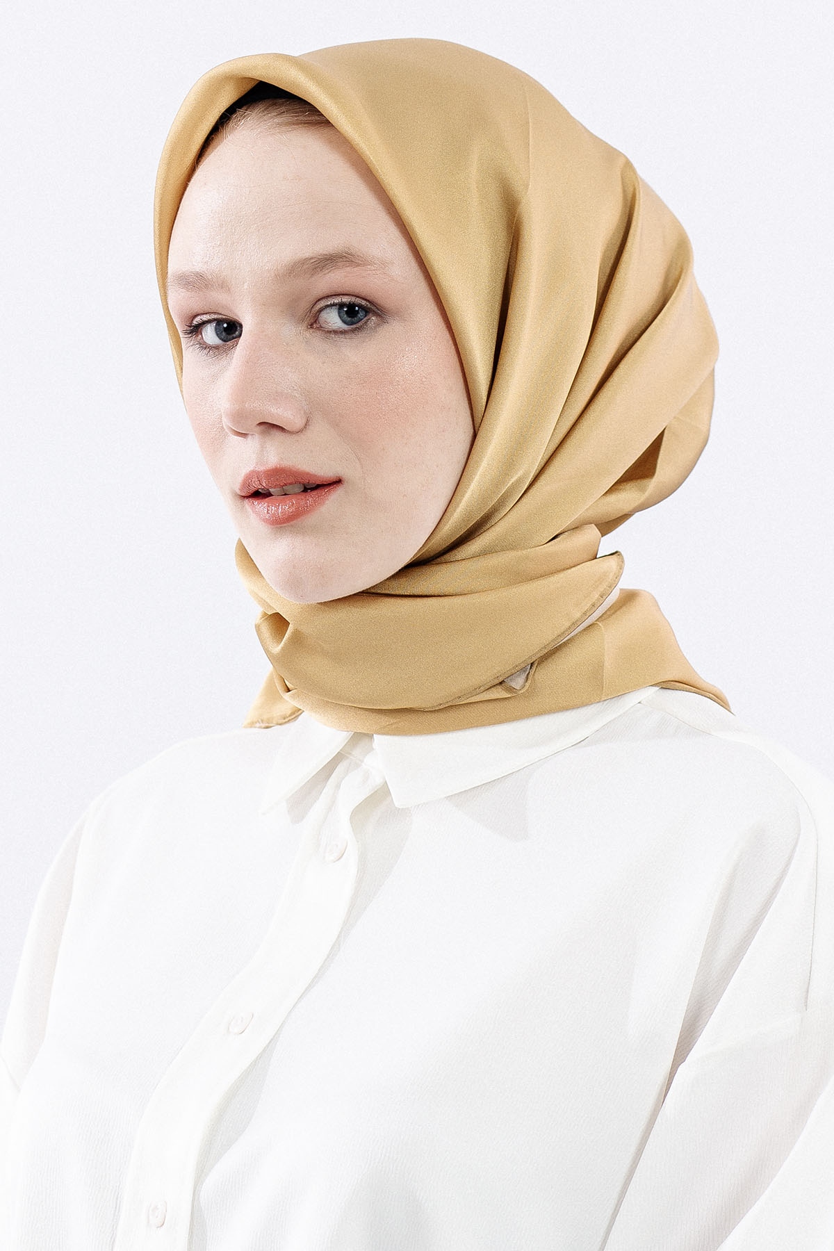 Sura İpek Eşarp Sade - Gold - 2