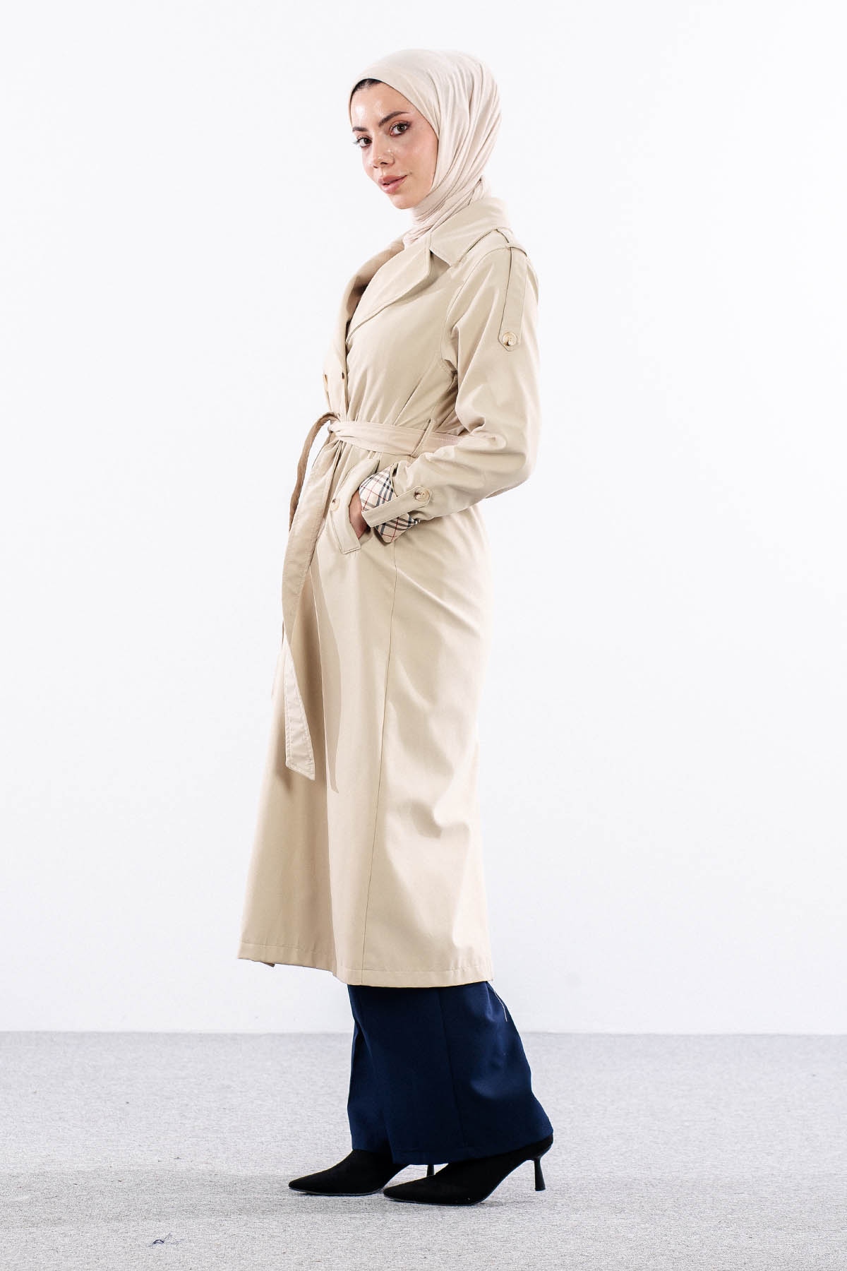 T1581 Trenç Kap 38-46 42 Cıft Burberry Astar - Bej - 3