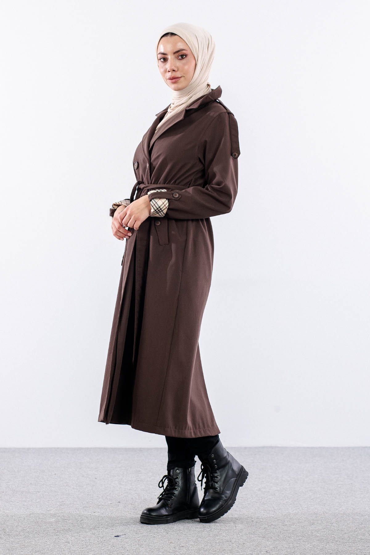 T1581 Trenç Kap 38-46 42 Cıft Burberry Astar - Kahve - 3