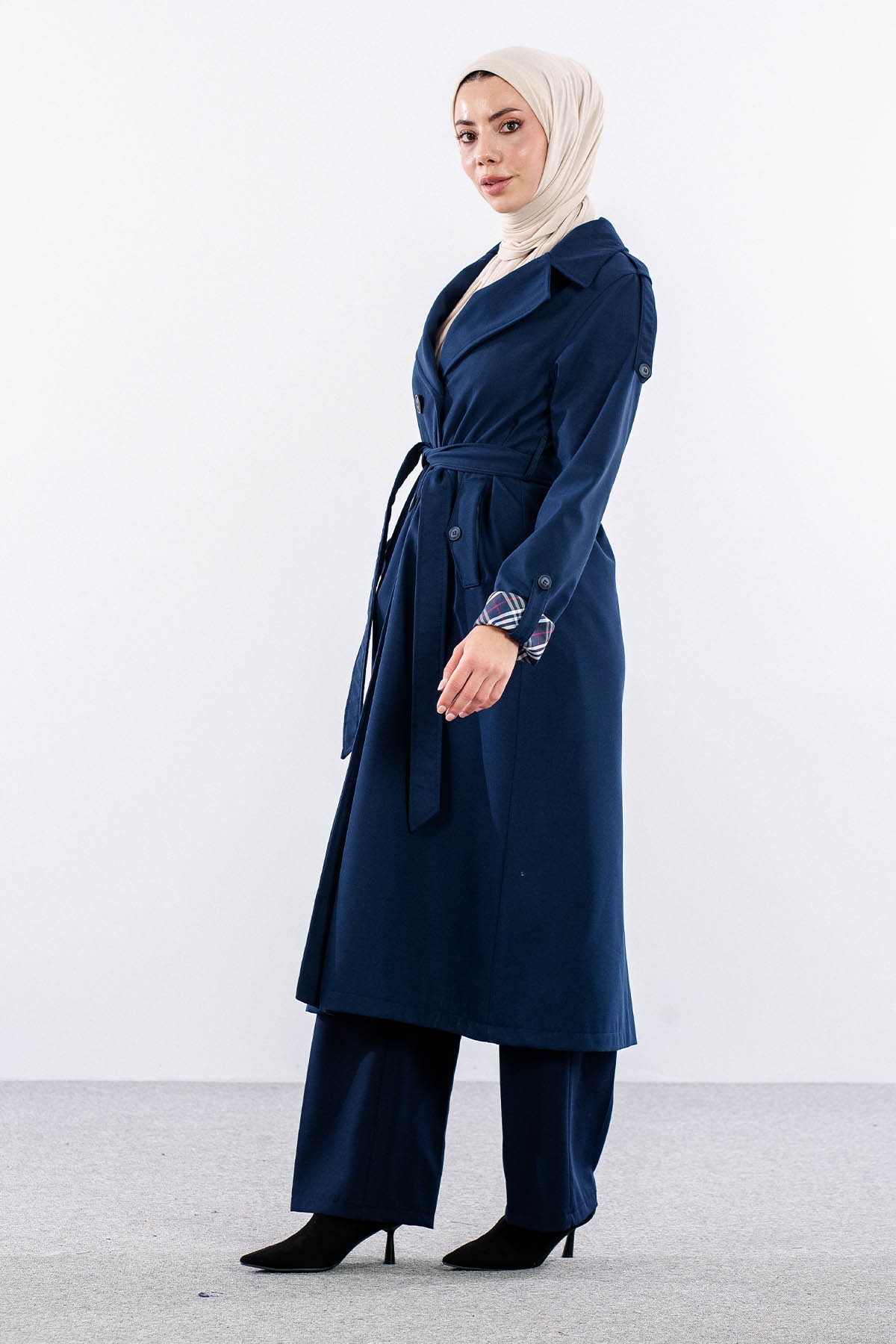 T1581 Trenç Kap 38-46 42 Cıft Burberry Astar - Lacivert - 3