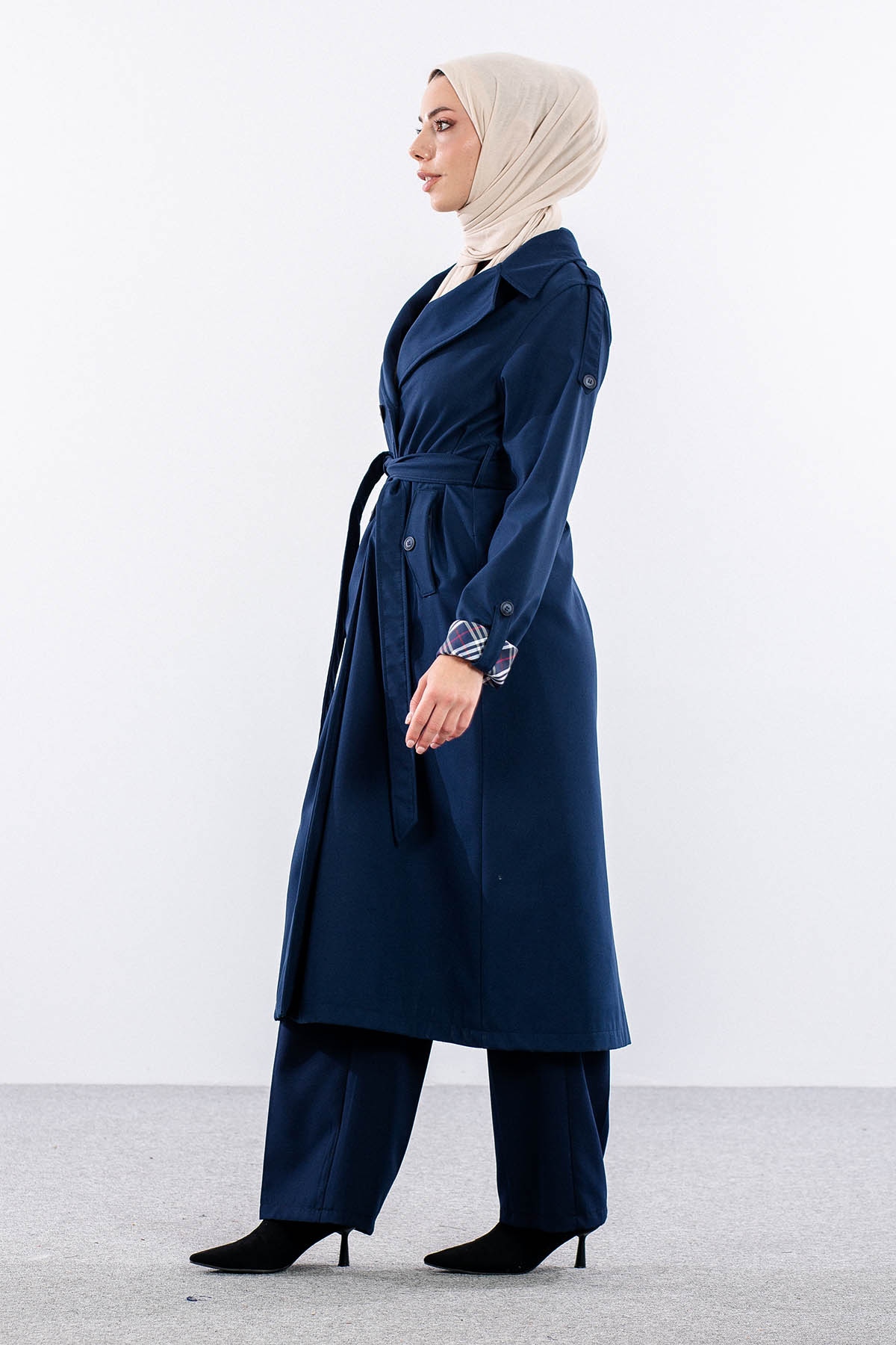 T1581 Trenç Kap 38-46 42 Cıft Burberry Astar - Lacivert - 4